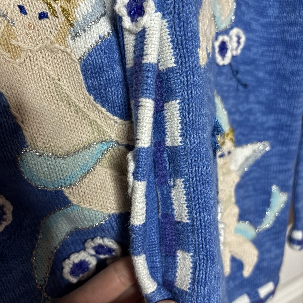 Vintage Storybook Knits Cardigan Womens S Blue Angels Cherubs Granny Sweater 90s - Picture 4 of 8